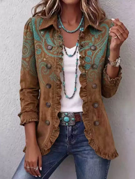 Women's Ruffled Lapel Blazer Elegant Chic Fashion Jacket