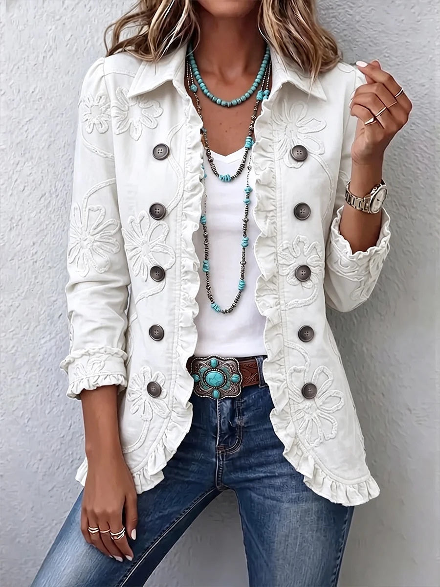 Women's Ruffled Lapel Blazer Elegant Chic Fashion Jacket