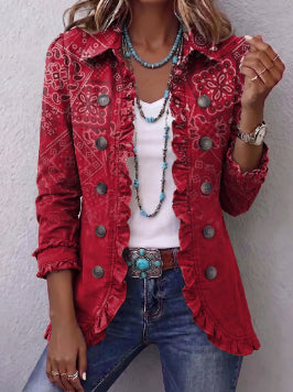 Women's Ruffled Lapel Blazer Elegant Chic Fashion Jacket