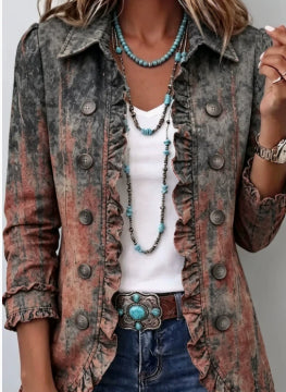 Women's Ruffled Lapel Blazer Elegant Chic Fashion Jacket