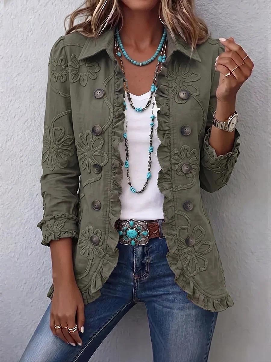 Women's Ruffled Lapel Blazer Elegant Chic Fashion Jacket