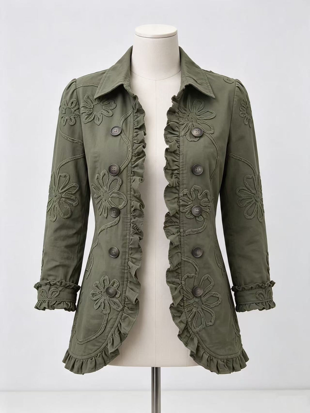 Women's Ruffled Lapel Blazer Elegant Chic Fashion Jacket