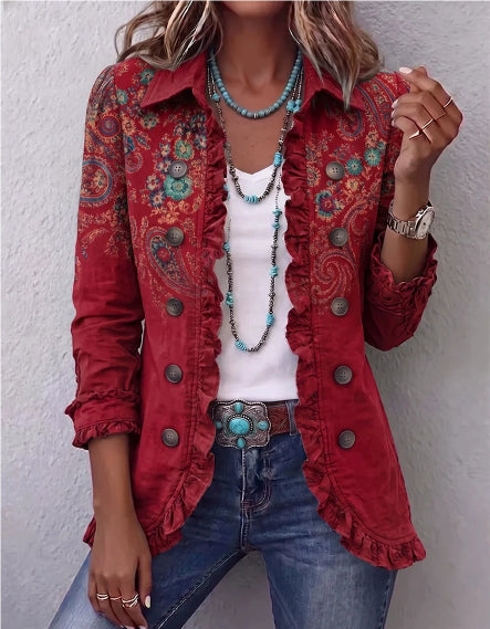 Women's Ruffled Lapel Blazer Elegant Chic Fashion Jacket